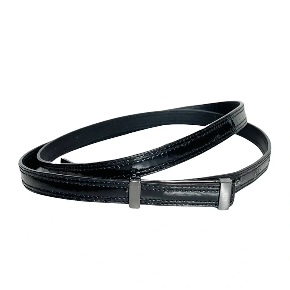 Belt with Metal Buckle Black Patent Leather For Women